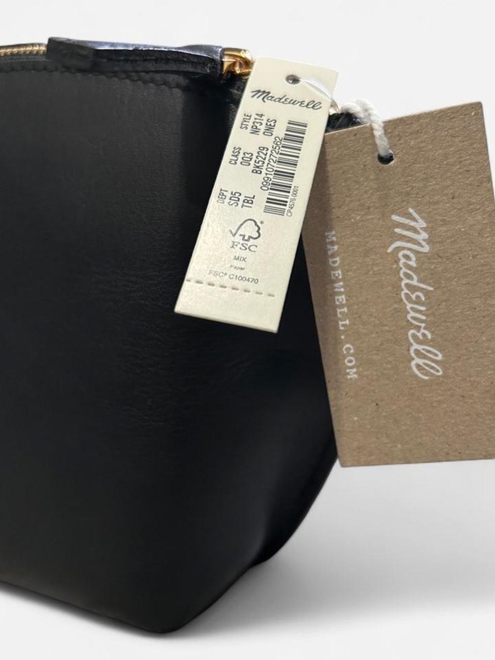 Madewell Black Leather Cosmetic Pouch with Gold-Tone Zip